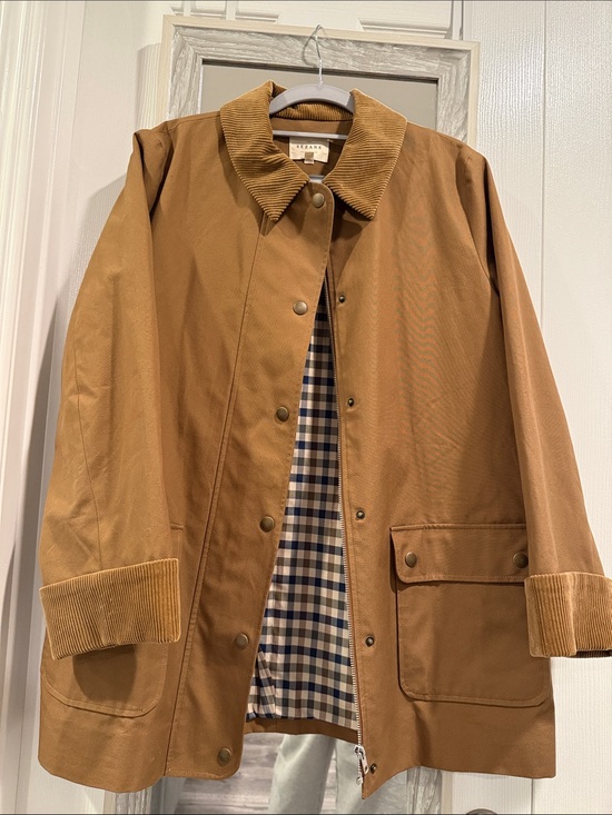 Sezane Jackets & Blazers - Sezane Brown Tan Cotton Raincoat with Corduroy Trim